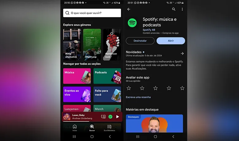 Como colocar música no status do whatsapp com o Spotify