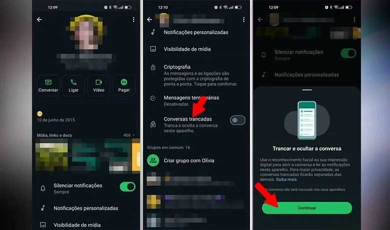 Tras hacer clic en el nombre de la conversación, busque el icono deseado