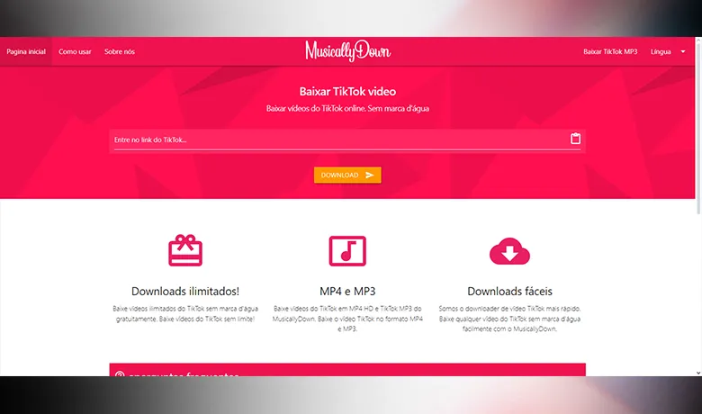 Interface do site MUSICALDOWN