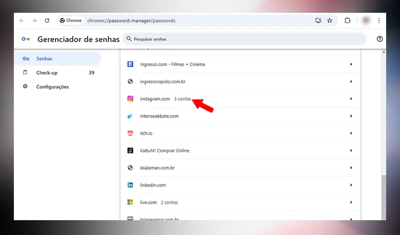 Recuperando a senha pelo Chrome