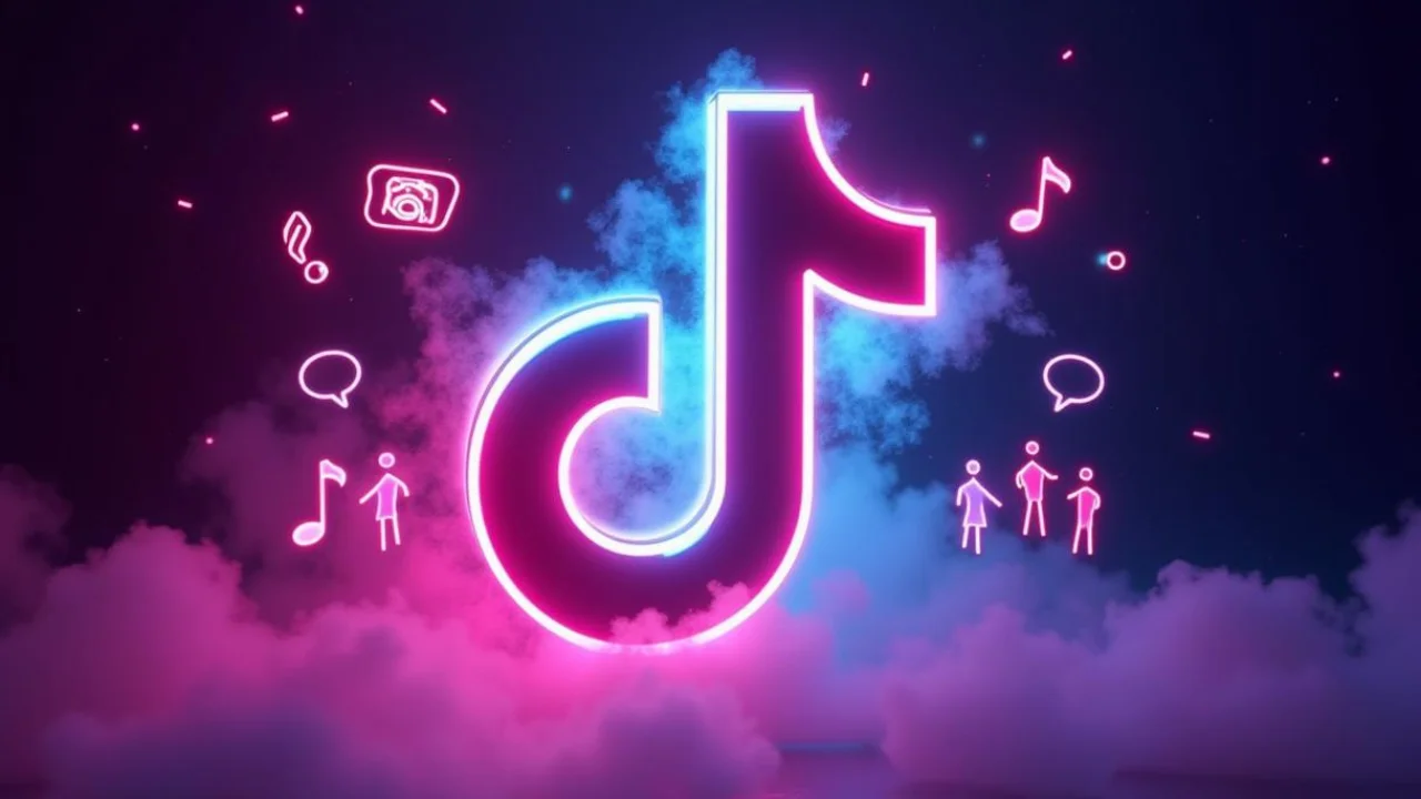 TikTok logo in the middle of clouds with purple colors