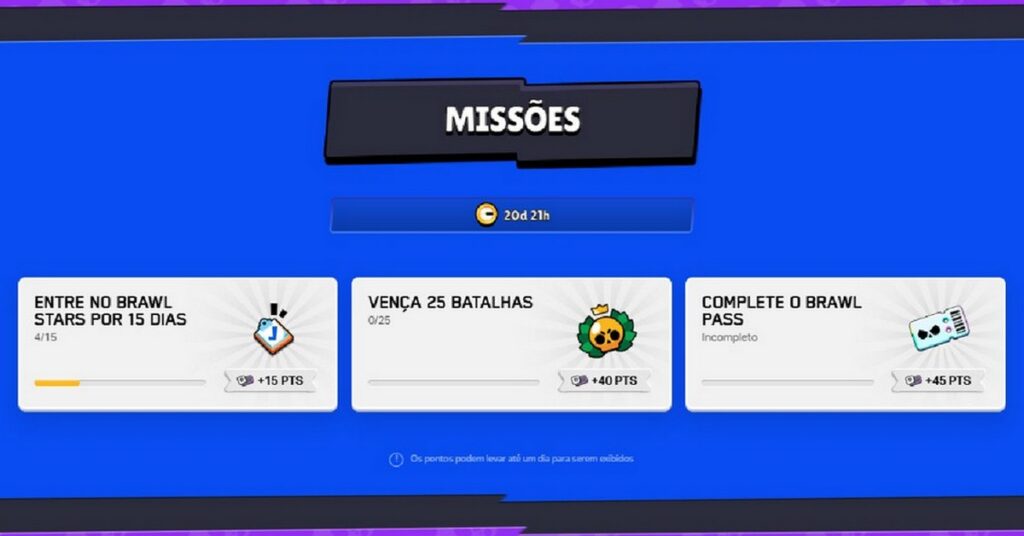 Brawl Stars ゲームのミッション パネルを示す画像 