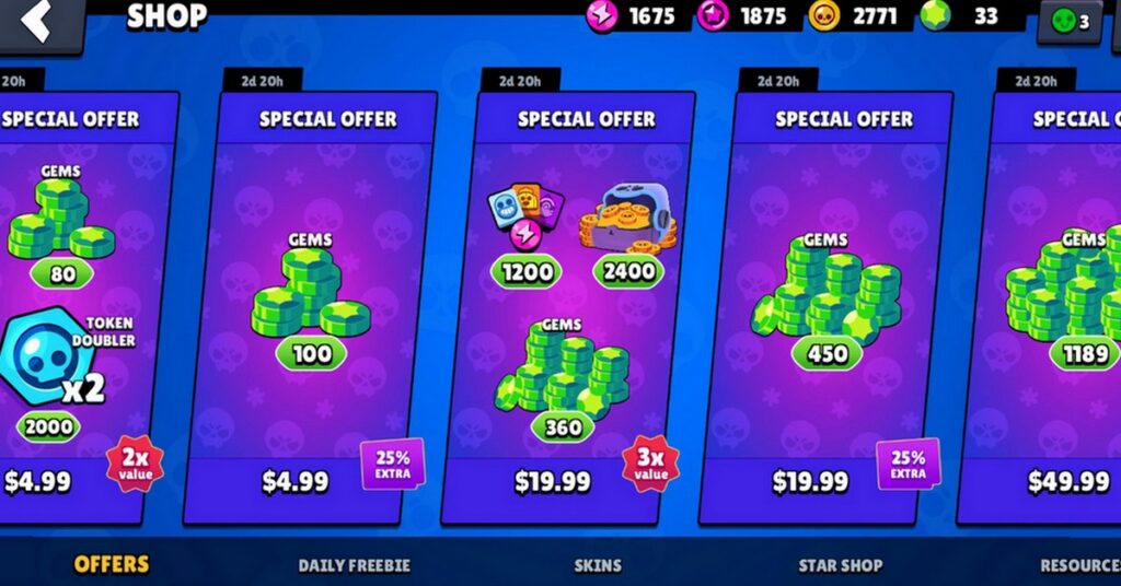 ゲーム Brawl Stars のジュエリー販売パネルを示す画像