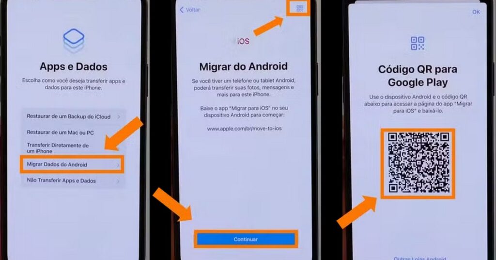 Imagen paso a paso para pasar datos de Android a iPhone