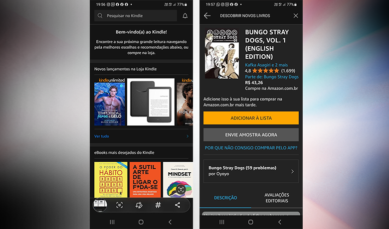 Imágenes que muestran la interfaz de Amazon Kindle.