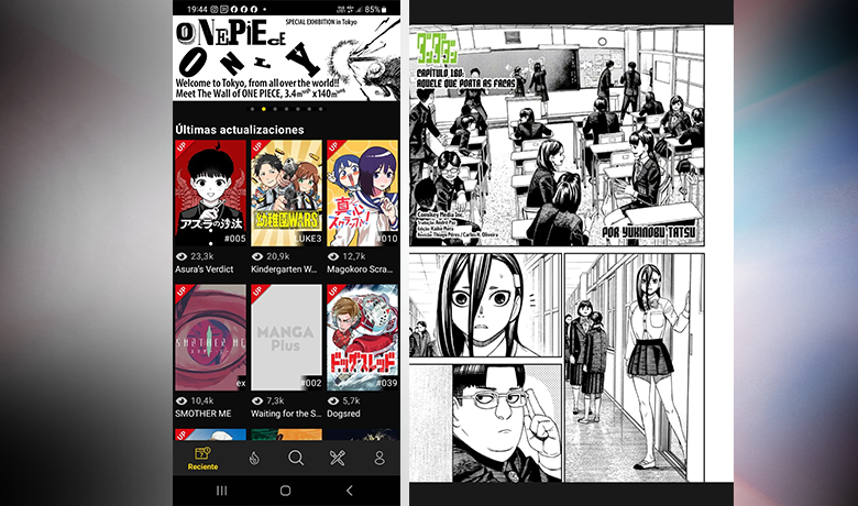 Screenshots of the Mangá Plus app interface.