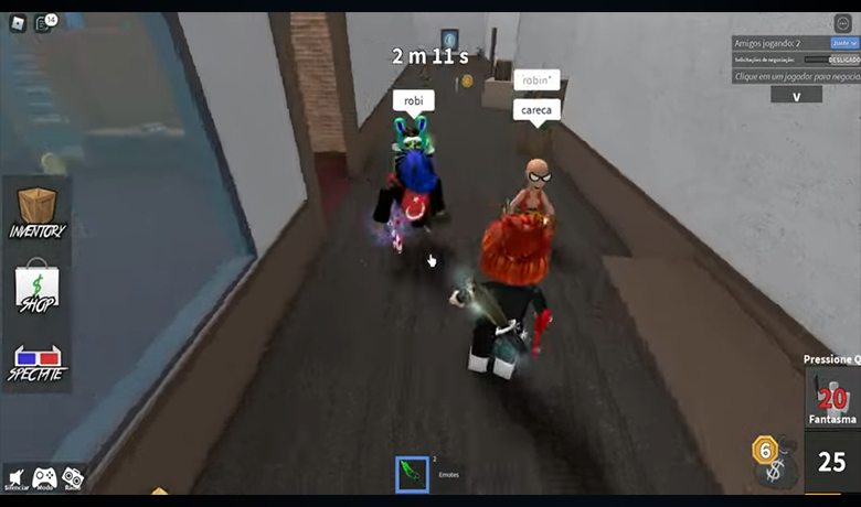 Screenshot from Roblox showing several characters in a hallway.