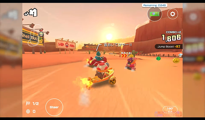 Screenshot showing a race between several characters on a dirt floor