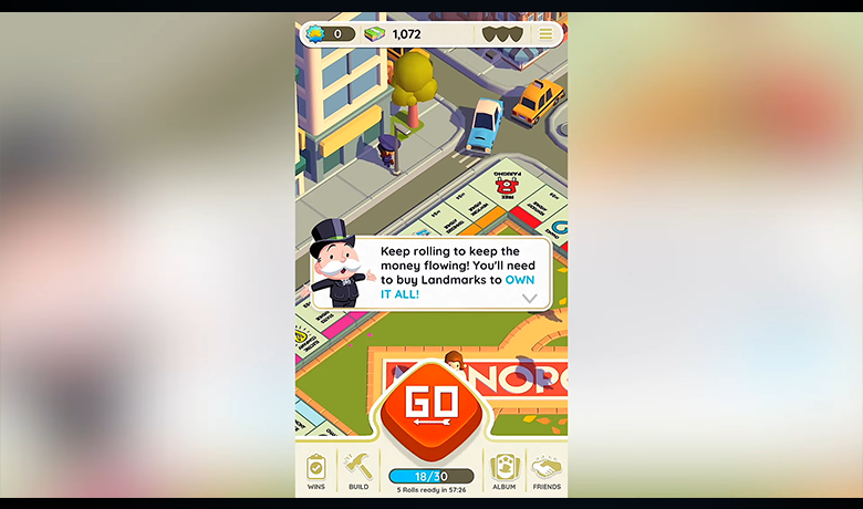 Screenshot showing the Monopoly Go! game interface in action