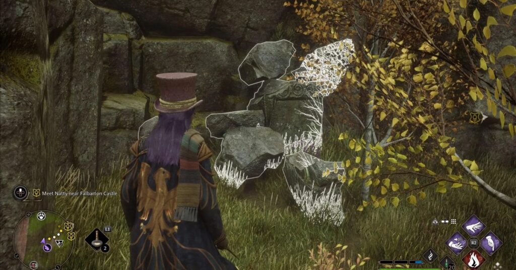 Game character casting spells in the Repair Stone Statues challenge