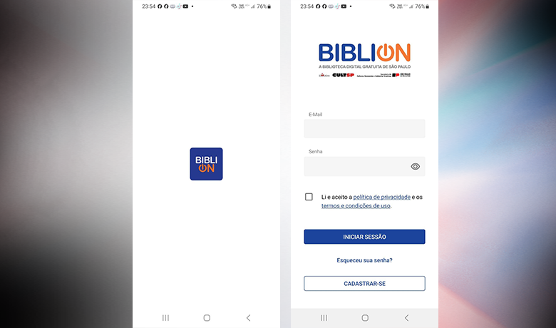 Captura de tela com a interface do app BibliOn