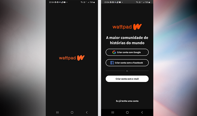 Captura de tela com a interface do app Wattpad