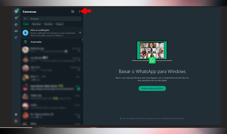 Capture d'écran montrant la première étape pour bloquer Whatsapp Web