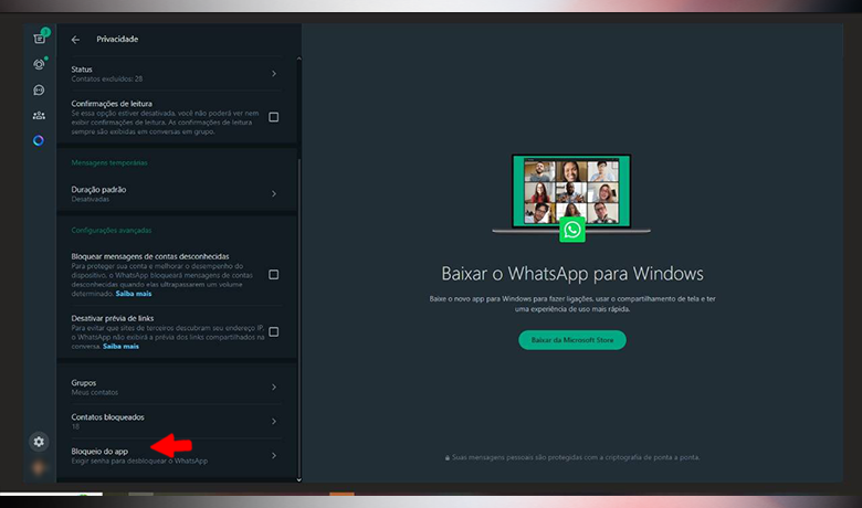 Capture d'écran de la troisième étape pour bloquer l'accès à Whatsapp Web