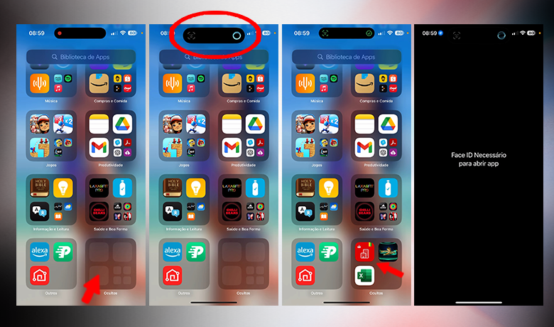 Capturas de pantalla que muestran cómo deshacer la función de ocultar aplicaciones en iPhone