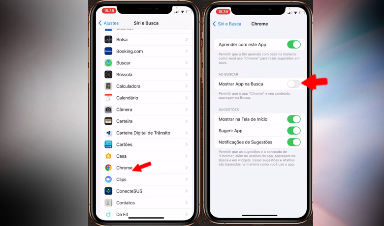 Captura de pantalla que muestra los pasos finales para ocultar aplicaciones de la búsqueda del iPhone