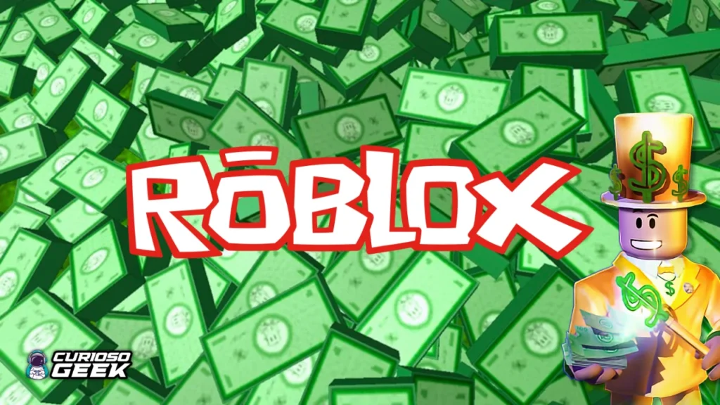Imagem mostrando a logo do Roblox em cima de robux