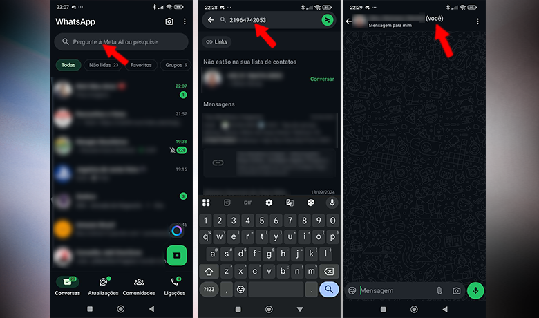 Passo a passo de como mandar o contato para você mesmo