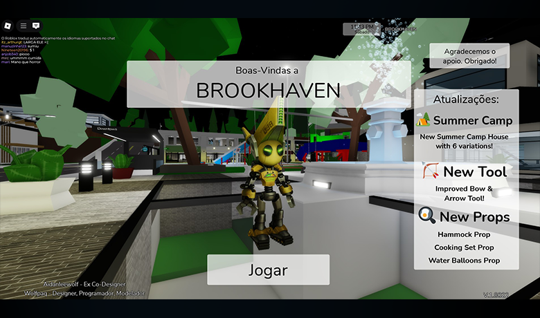 Sebuah adegan dari Brookhaven dengan jalanan yang cerah dan bangunan perkotaan yang semarak, menampilkan karakter-karakter yang berjalan-jalan dan berinteraksi di kota virtual.